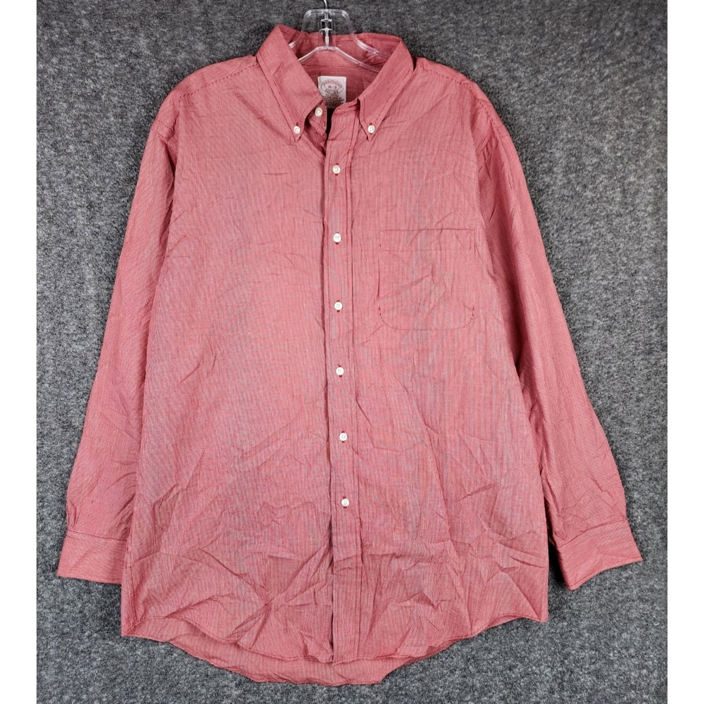 Brooks Brothers Button Down Shirt Mens 16-3 Red Micro Check Long Sleeve Cotton